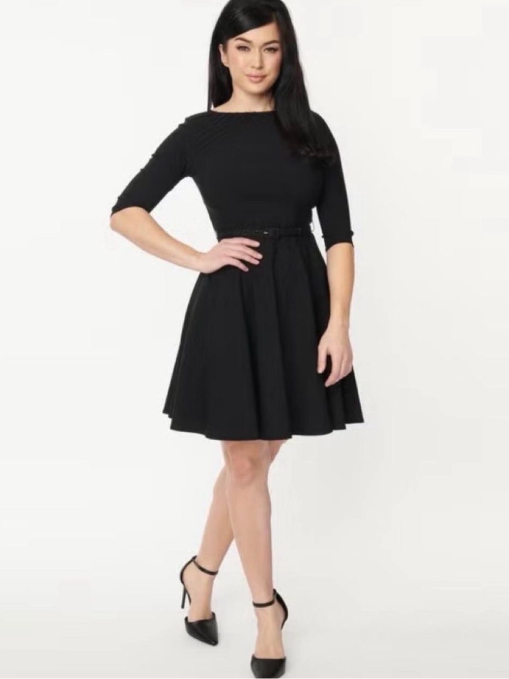 Unique Vintage Stephanie Black Flare Dress - XL